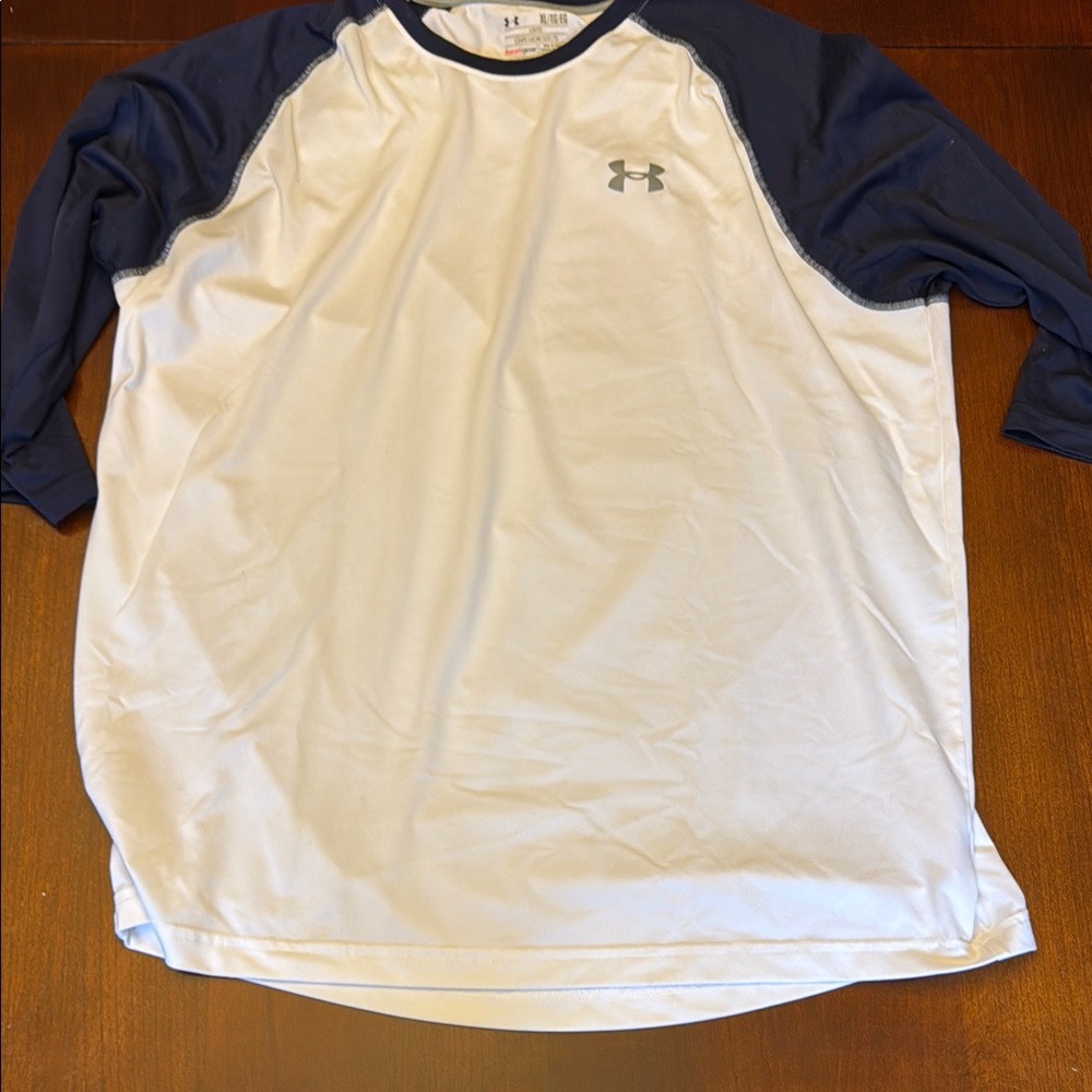 Under Armour White and Blue 3/4 Long Sleeve Tee